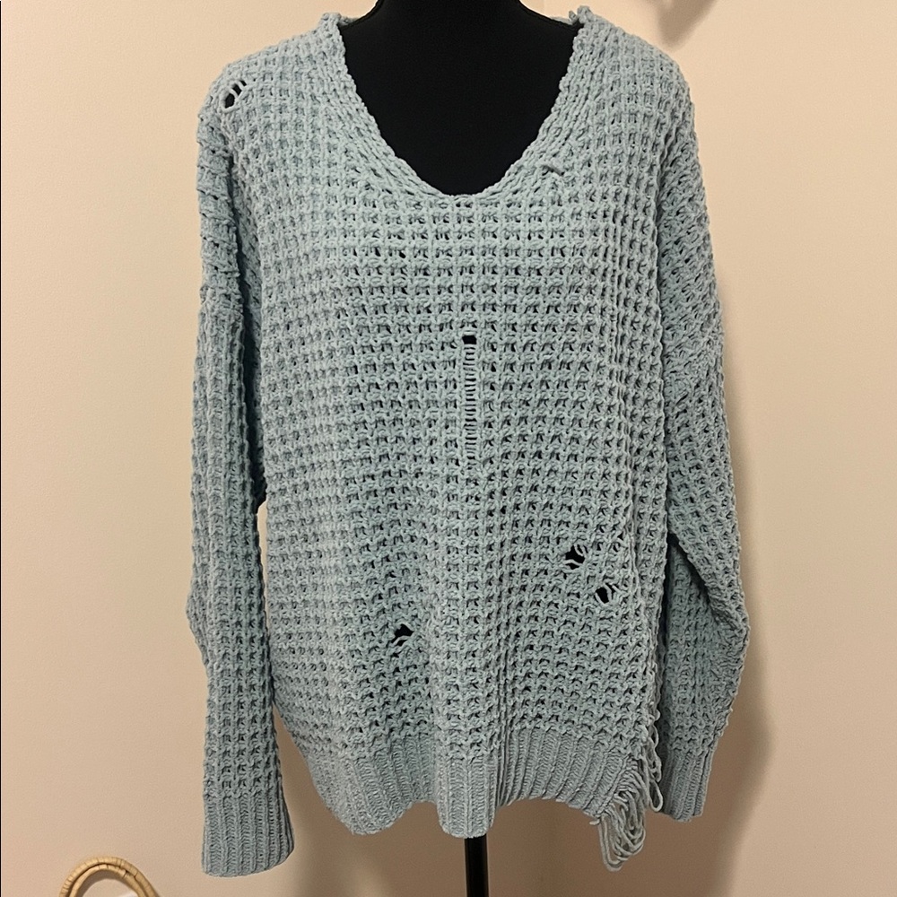 Moral Fiber Women's Light Blue V-Neck Sweater